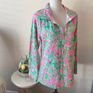 Lilly Pulitzer Hangin Around Skipper Popover Pink Green Size Large MONKEYS EUC